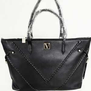 Nip luxury VS black weekender vegan leather gold tone V logo zip bag